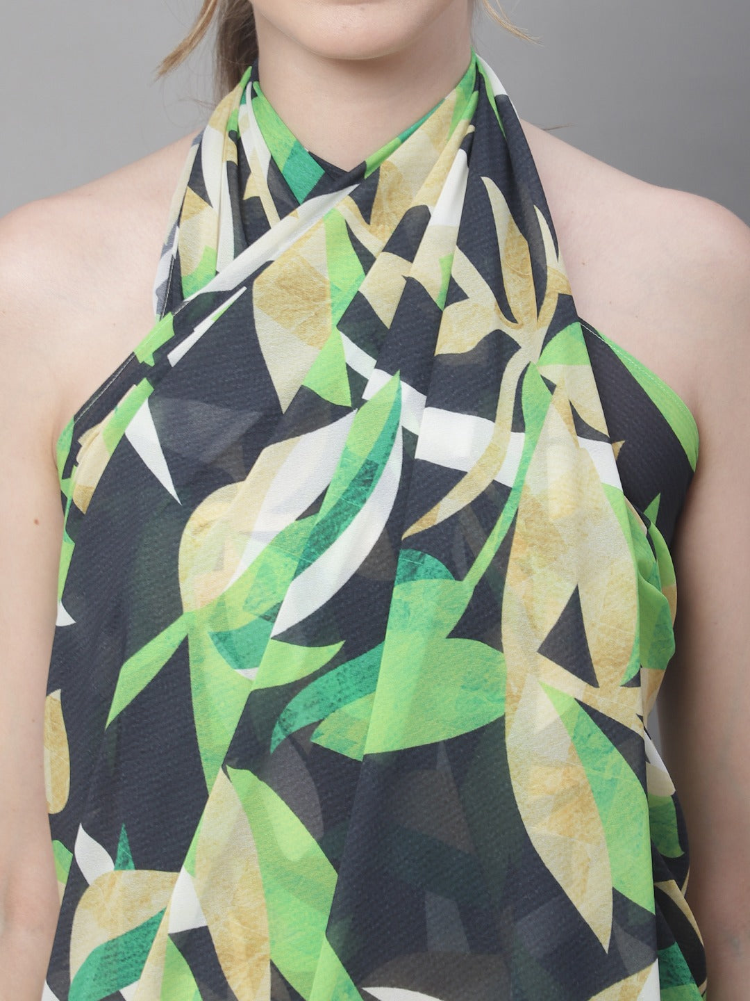 Close-up of Georgette Fabric on Black Floral Beach Dress