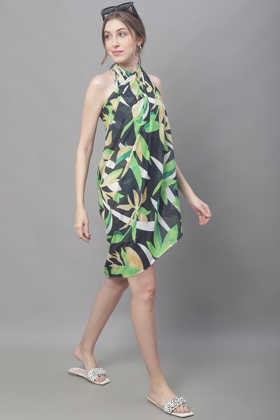 Woman wearing Black Floral Beach Dress for Women
