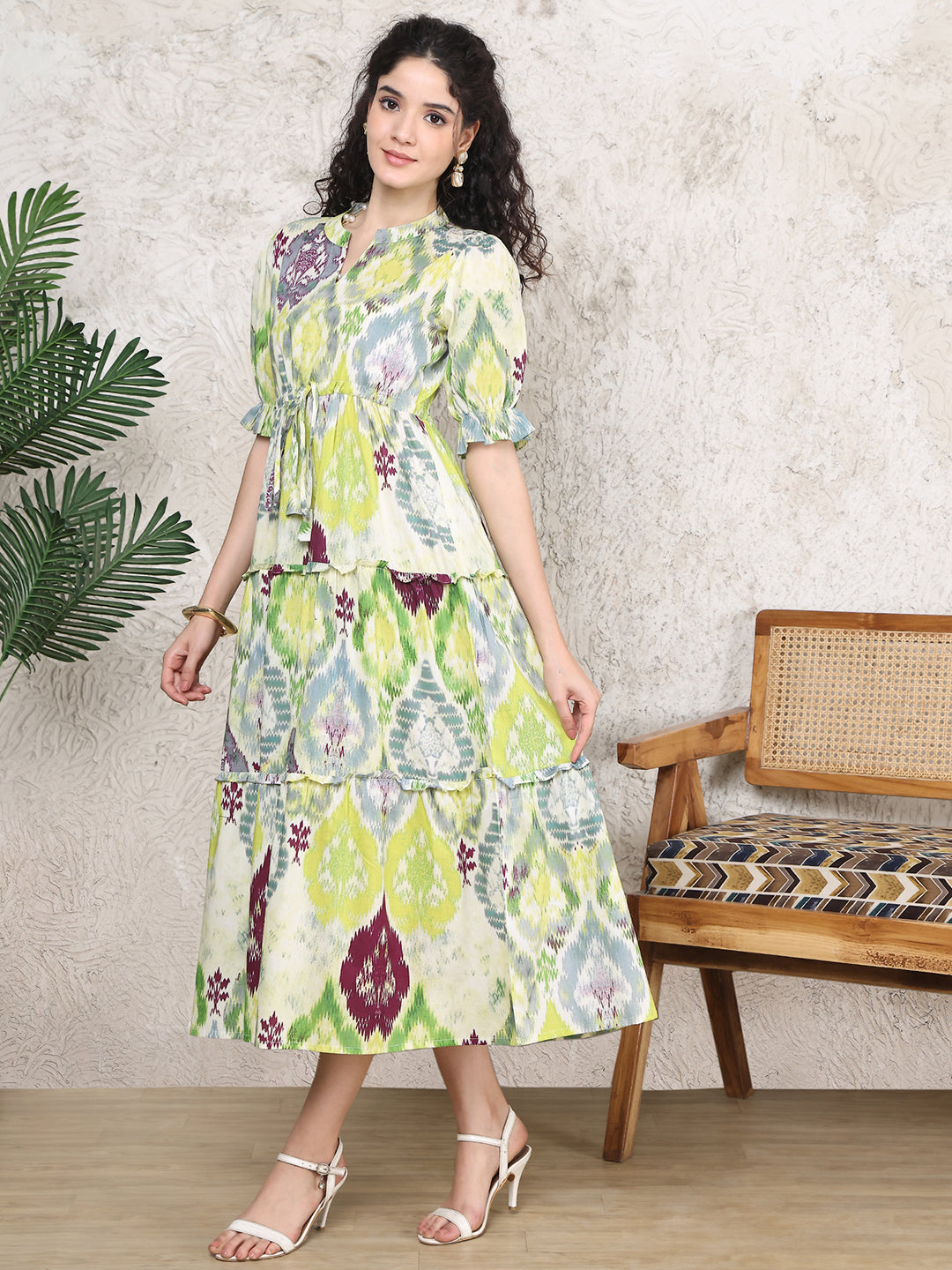 Multi Colour Ethnic Printed Pure Cotton Dress For Women