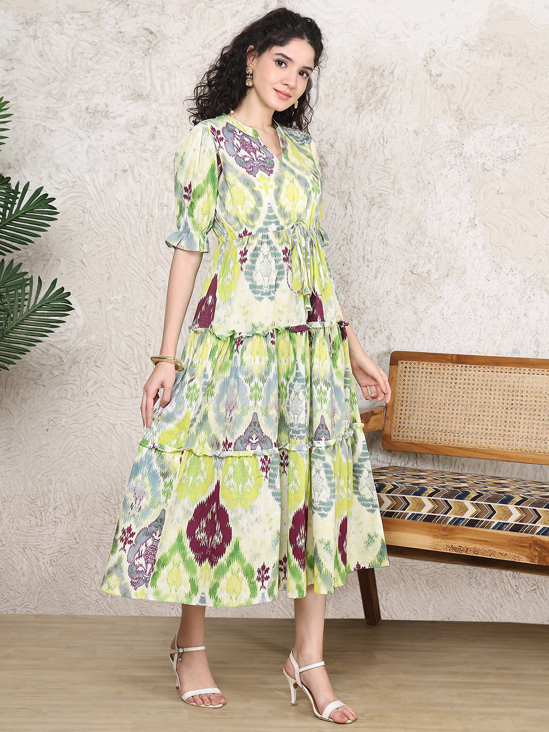 Multi Colour Ethnic Printed Pure Cotton Dress For Women