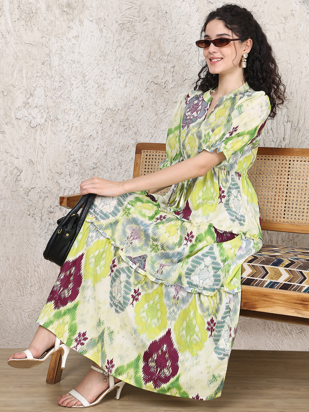 Multi Colour Ethnic Printed Pure Cotton Dress For Women