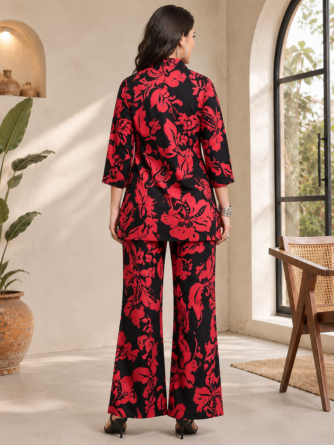 Black Abstract Printed Cotton Co-Ord Set for Women | Claura
