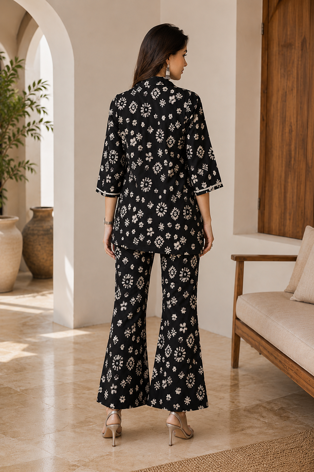 Black Floral Chanderi Co-Ord for Women | Claura