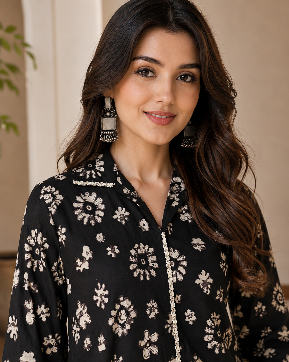 Black Floral Chanderi Co-Ord for Women | Claura
