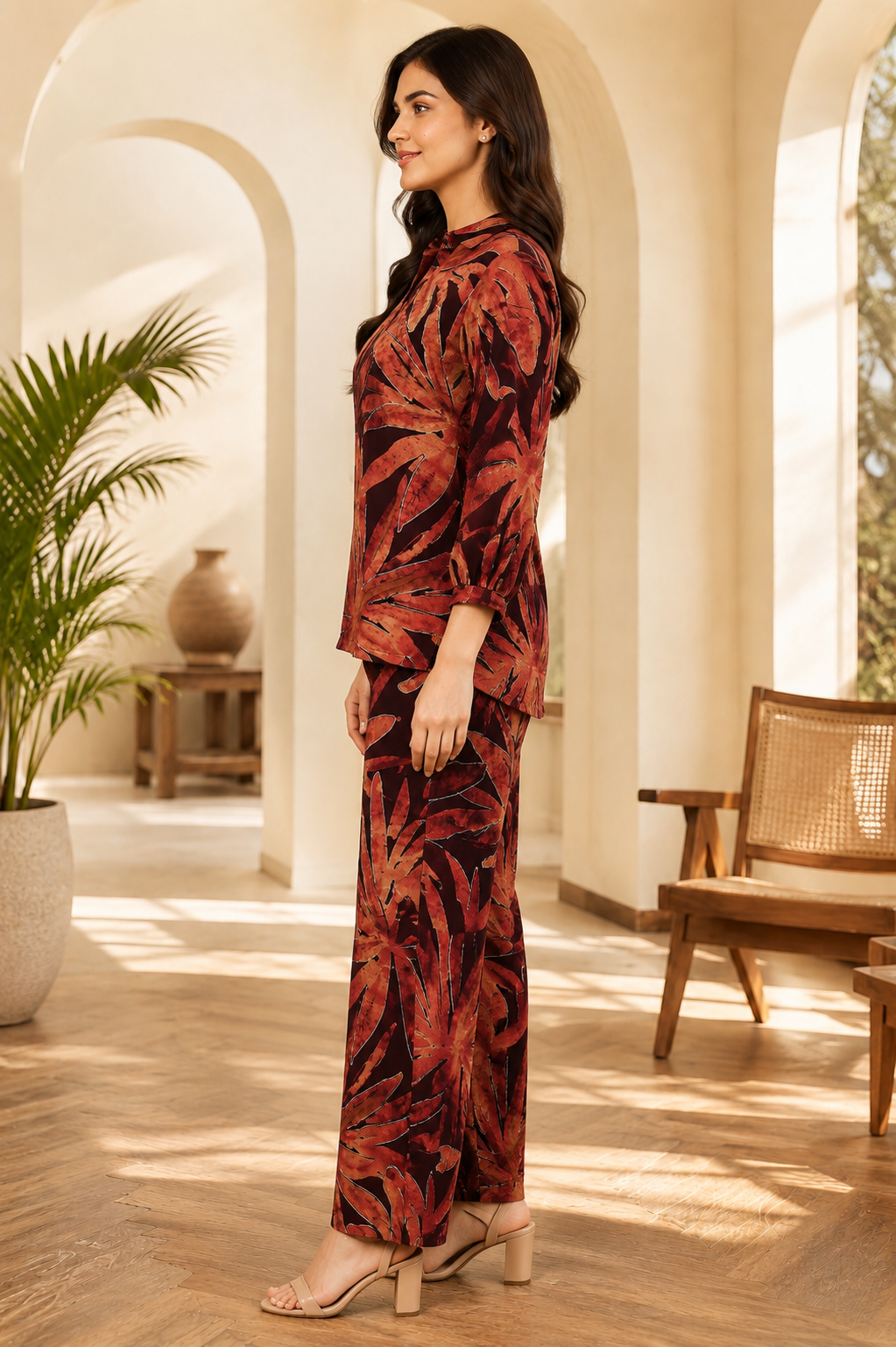 Purple Floral Printed Chanderi Co-Ord Set For Women | Claura