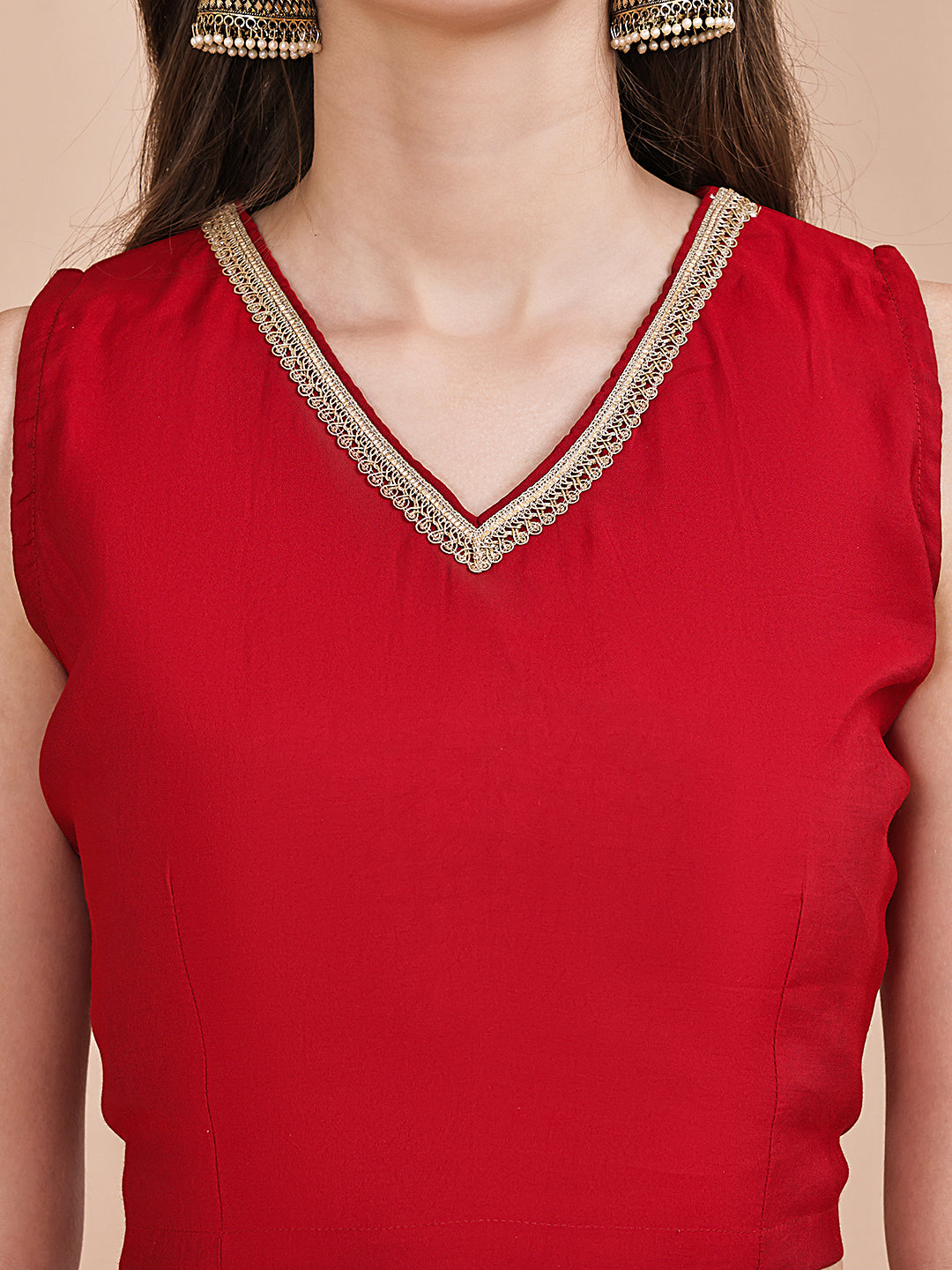 Red Ethnic Printed Chanderi Silk Co-Ord Set for Women | Claura