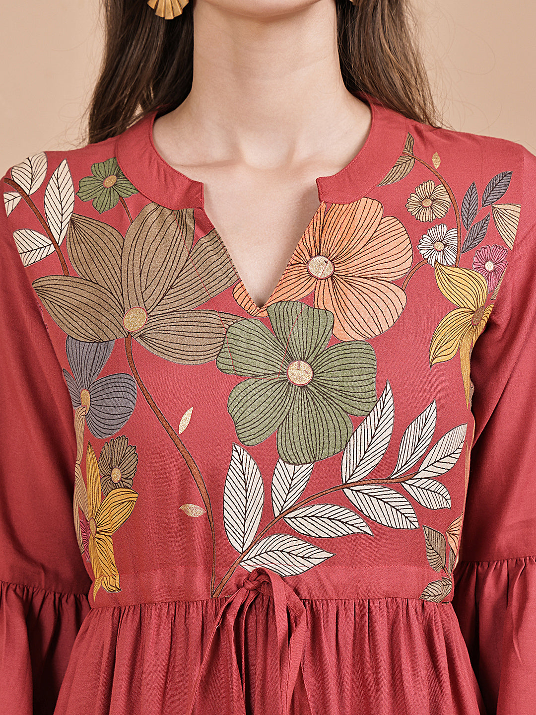 Pink Color Floral Printed Viscose Rayon Dress For Women