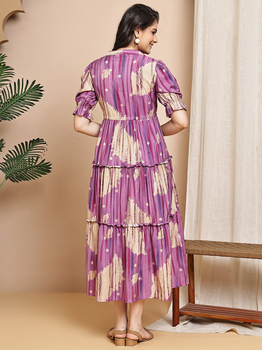 Purple Colour Floral Printed Chanderi Premium Dress For Women