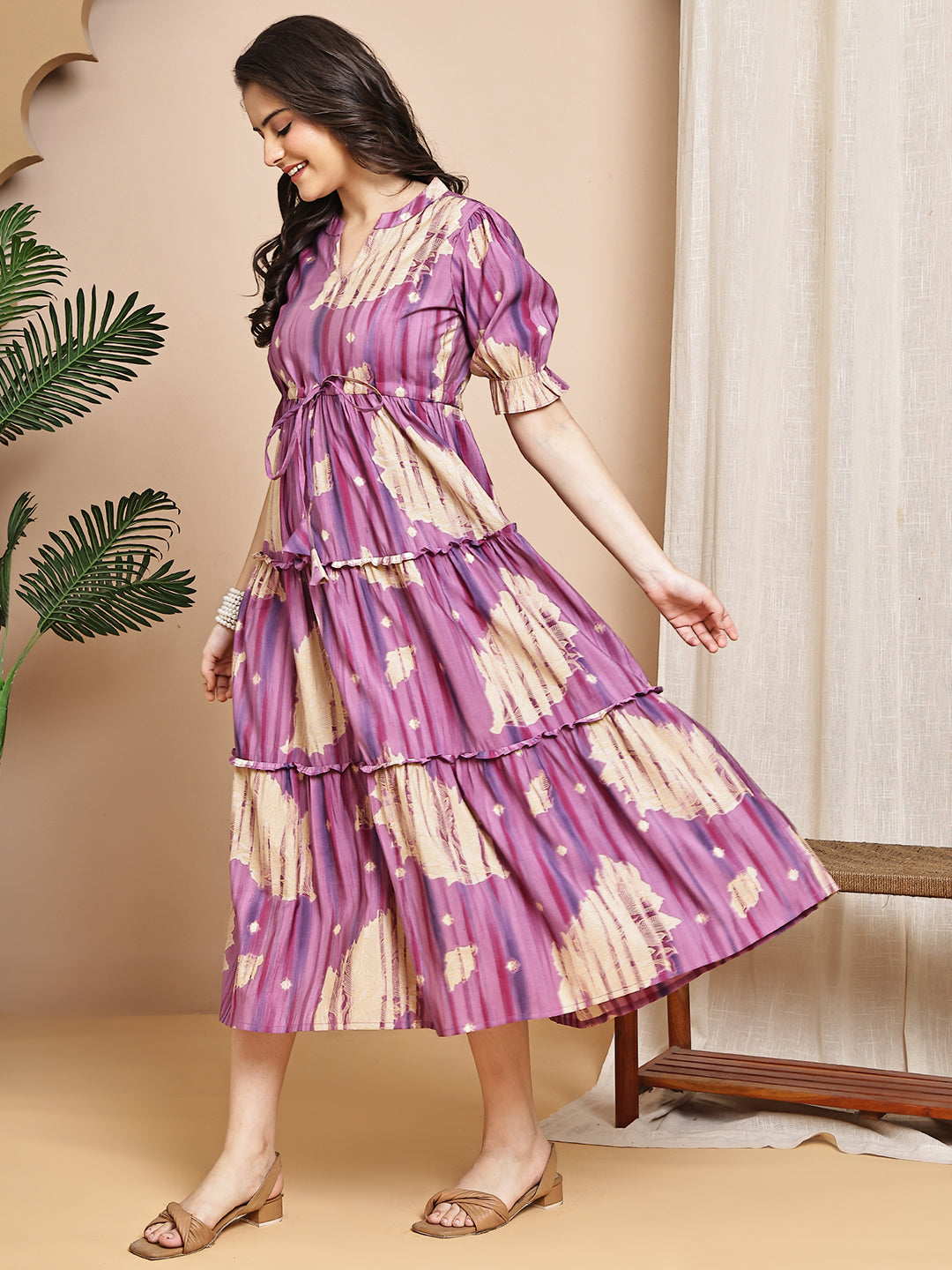 Purple Colour Floral Printed Chanderi Premium Dress For Women