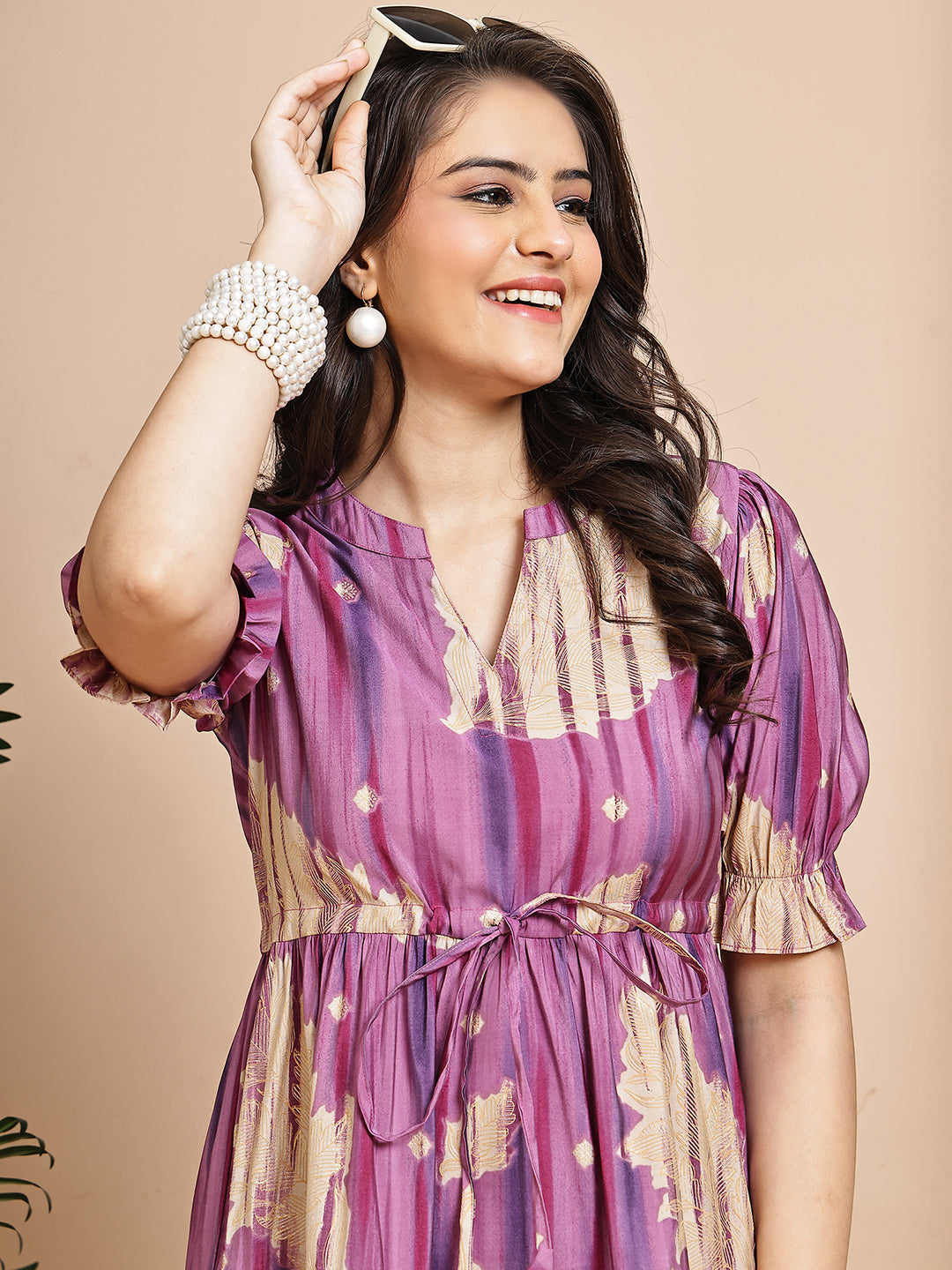 Purple Colour Floral Printed Chanderi Premium Dress For Women