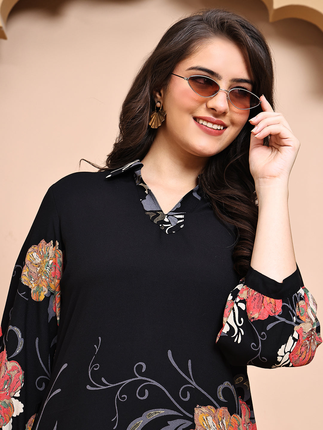 Black Colour Floral Printed Viscose Rayon Co-Ord Set for Women