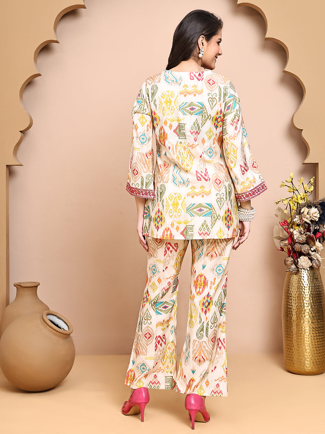 Multi Colour Abstract Printed Premium Chanderi Co-Ord Set for Women