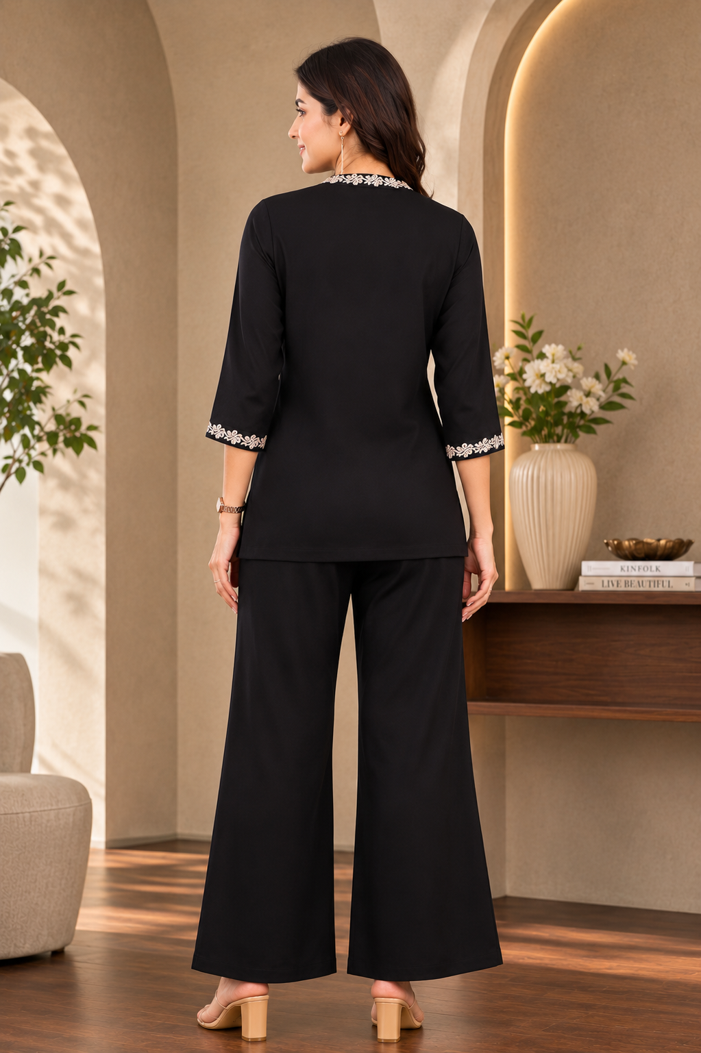 Black Embroidered Tunic & Trouser Viscose Rayon Co-Ord Set