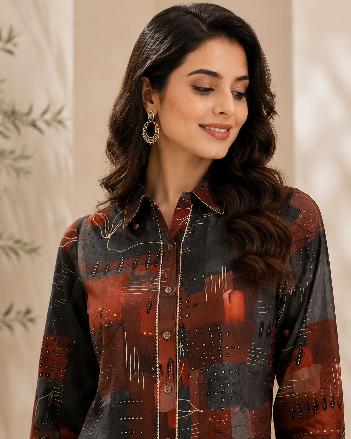 Brown Chanderi Abstract Co-Ord for Women | Claura