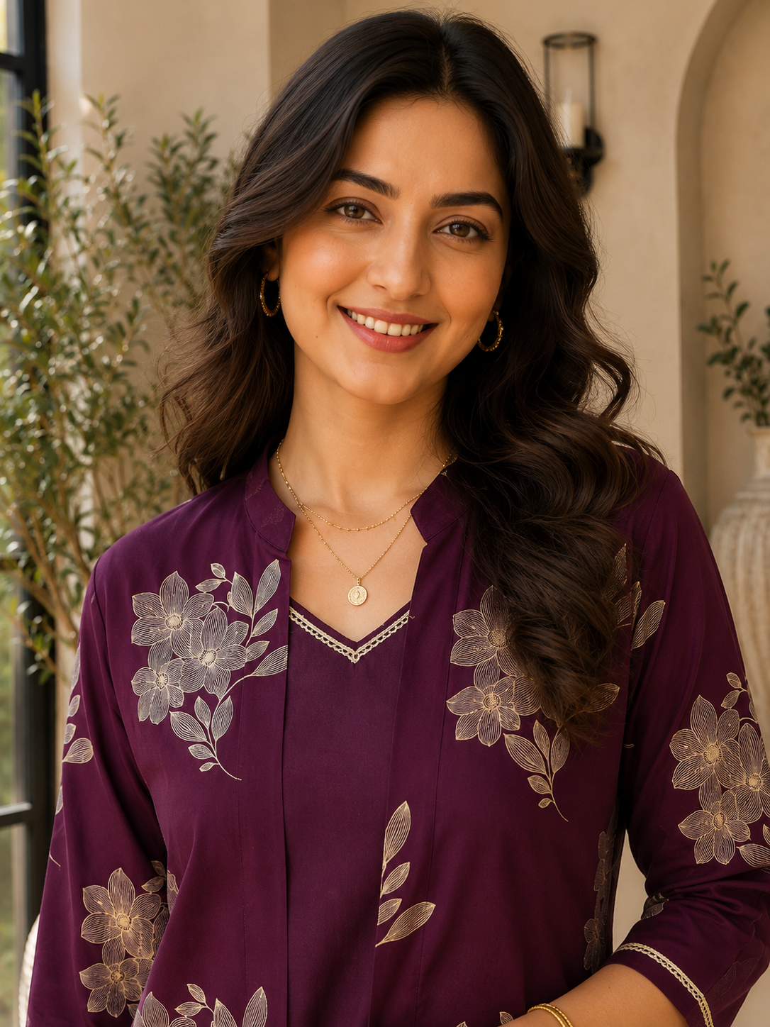 Wine Color Floral Printed Cotton Dress for Women | Claura