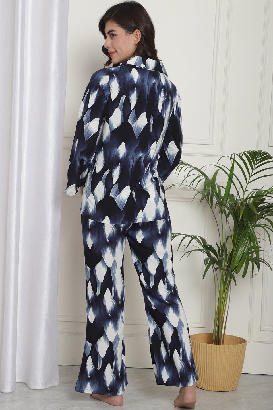 Navy color Abstract Printed Night Suit For Women