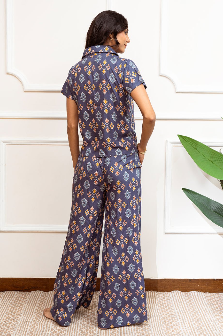 Blue Color Abstract Printed Viscose Rayon Night Suit