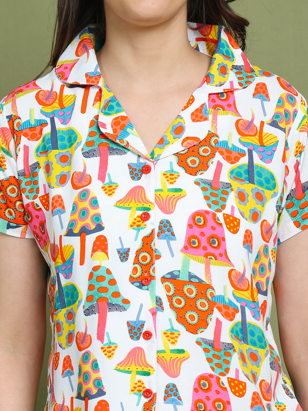 Multi Colour Abstarct Printed Viscose Rayon Top & Short Night Suit