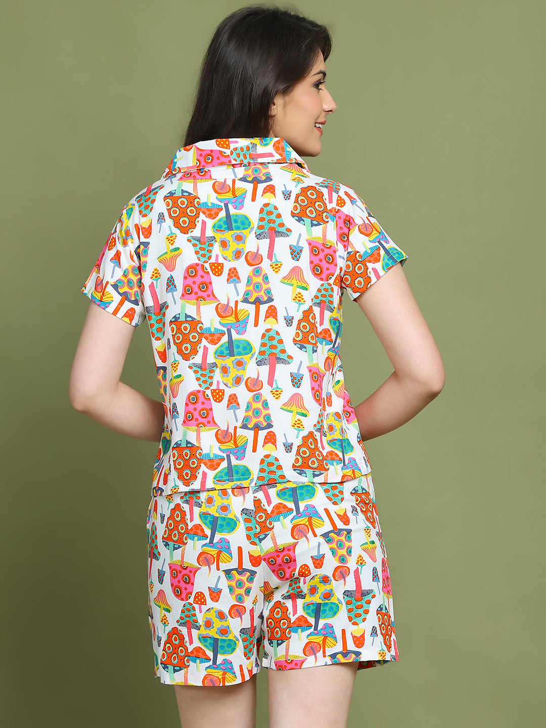 Multi Colour Abstarct Printed Viscose Rayon Top & Short Night Suit