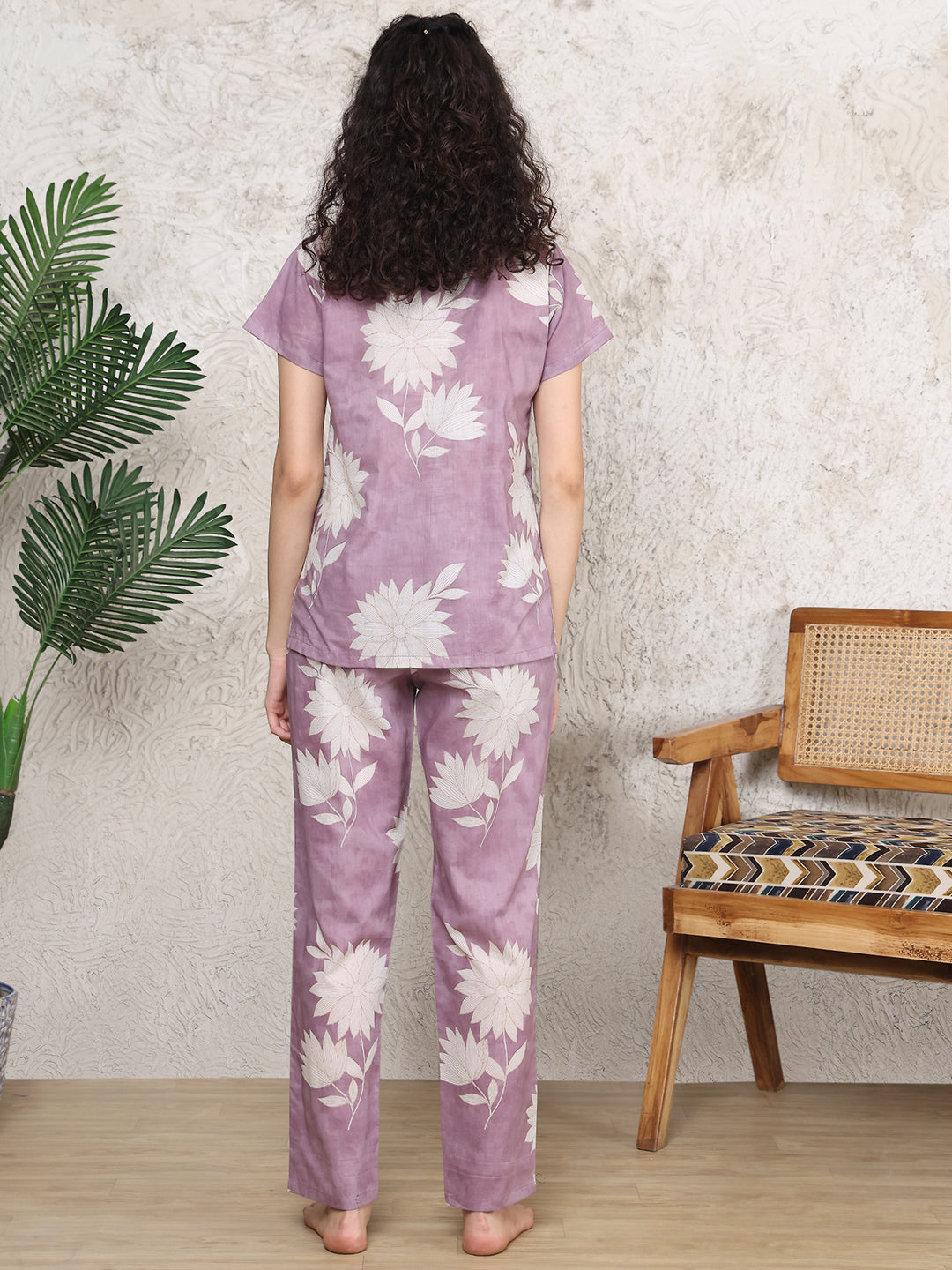 Pink Colour Floral Printed Pure Cotton Night Suit