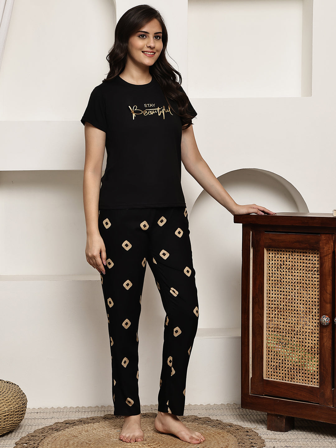 Black Colour Pure Cotton Night Suit for Women | S-XXL | Claura