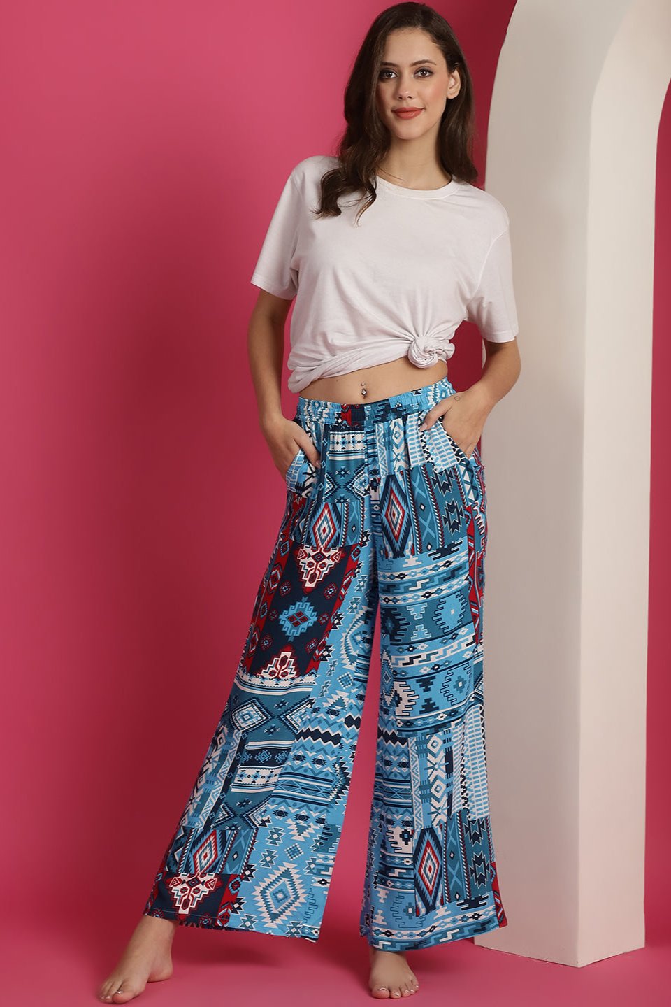 Multi Colour Geometric Printed Viscose Rayon Lounge Pants