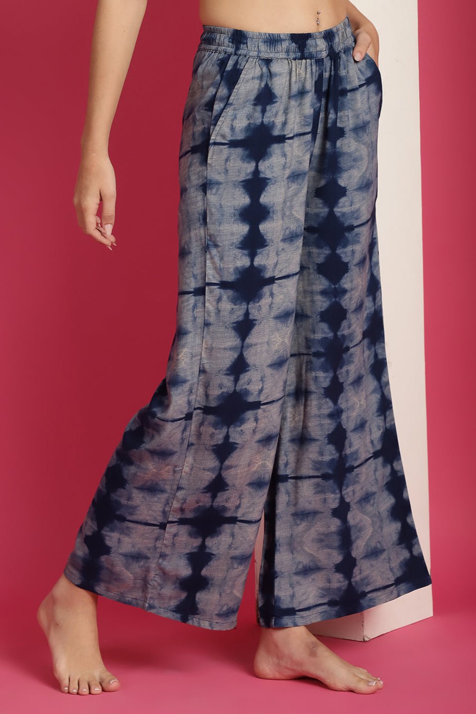 Navy Blue Colour Abstract Printed Viscose Rayon Lounge Pants