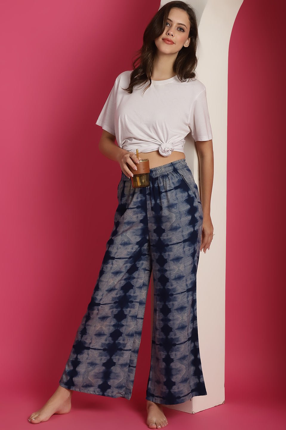 Navy Blue Colour Abstract Printed Viscose Rayon Lounge Pants