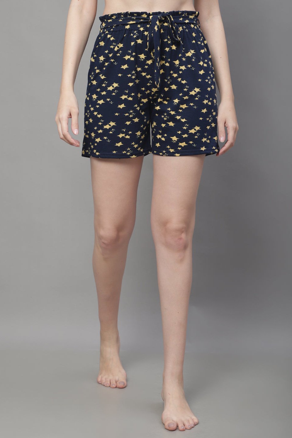 Navy Color Abstract Printed Cotton Lounge Shorts Claura Designs Pvt. Ltd. Lounge Shorts Abstract, Cotton, Lounge Short, Loungeshort_size, Navy Blue, Nightwear, Printed, Shorts