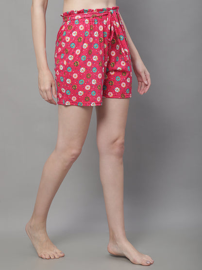 Pink Color Abstract Printed Cotton Lounge Shorts Claura Designs Pvt. Ltd. Lounge Shorts Cotton, Lounge Pant, Lounge Short, Loungeshort_size, Pink, Printed, Shorts