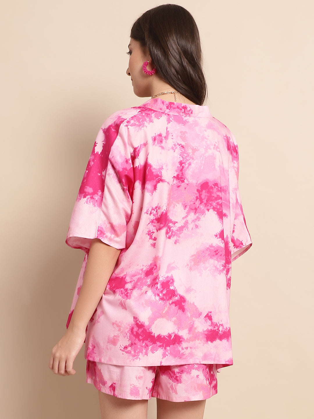 Pink Color Tie and Dye 3 Pcs Cover up With Robe Beachwear Set For Women