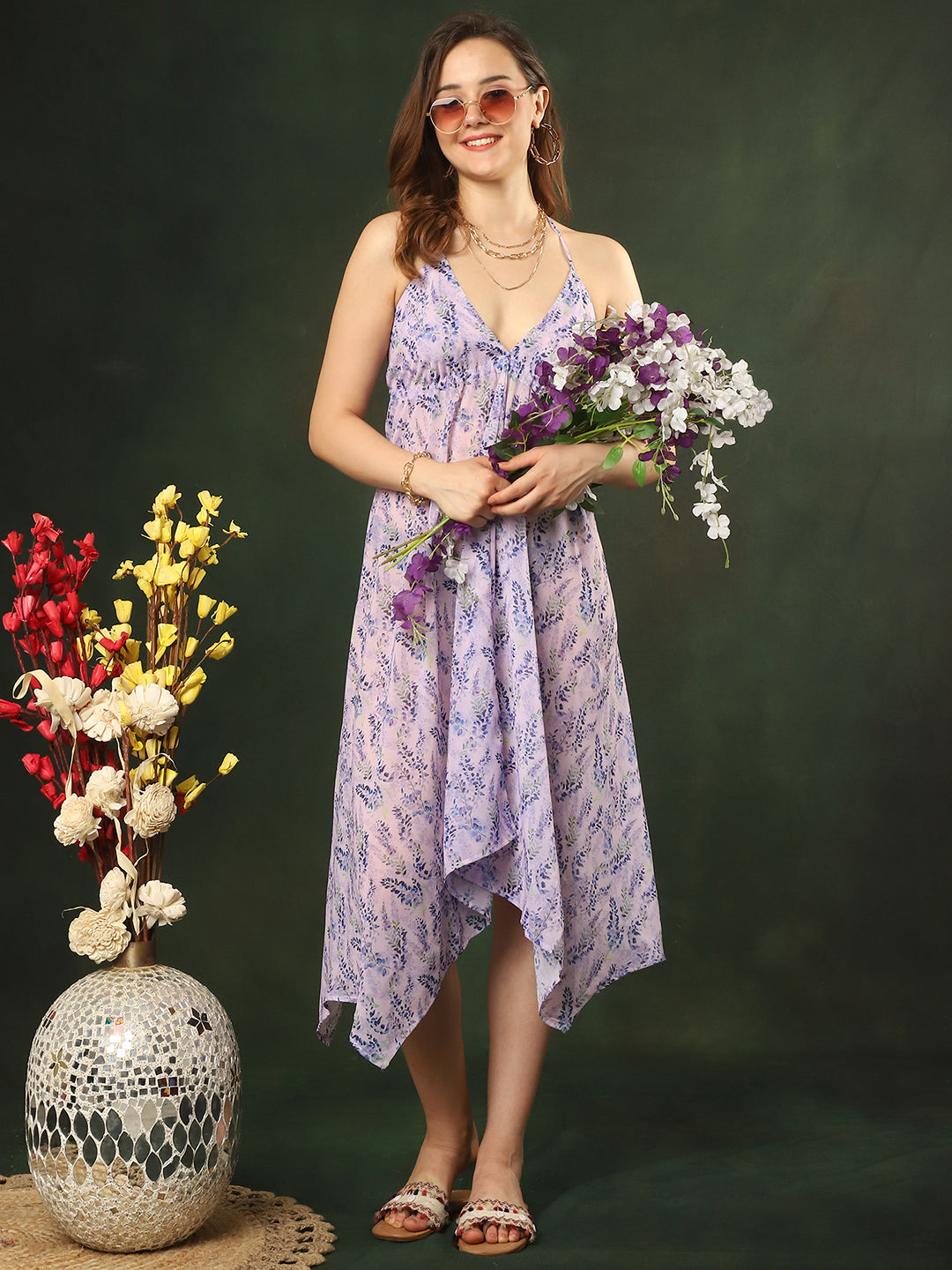 Purple Tie-Dye Georgette Beach Dress for Women – Below Knee