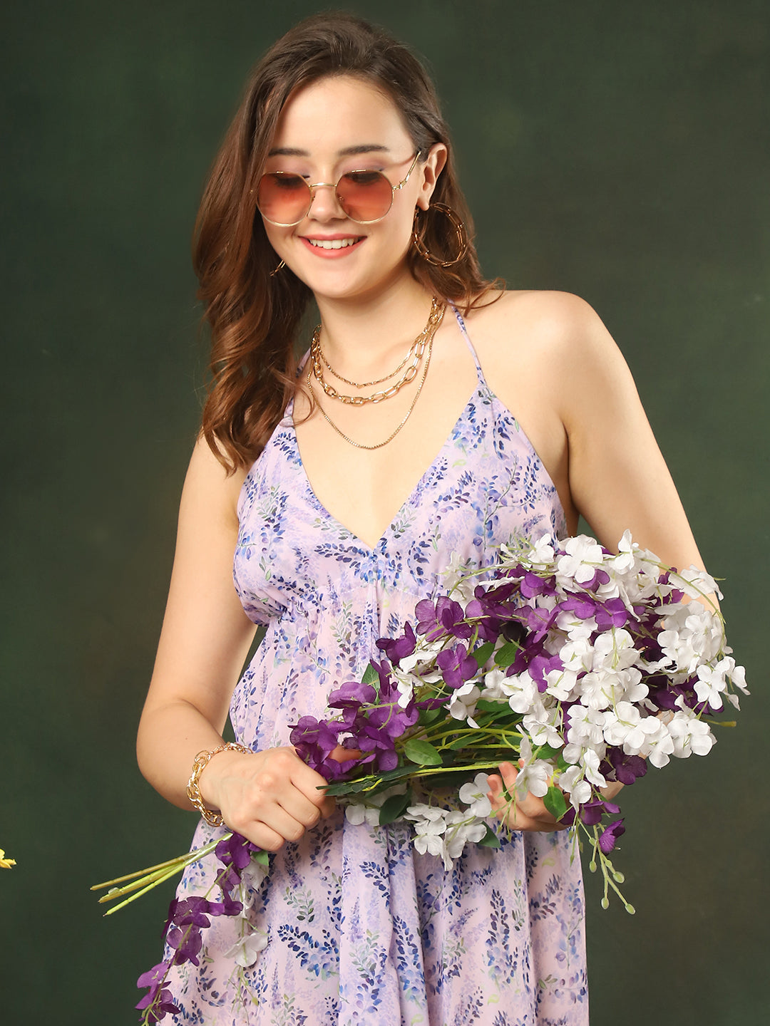 Close-up of georgette fabric on purple Dresses for Women