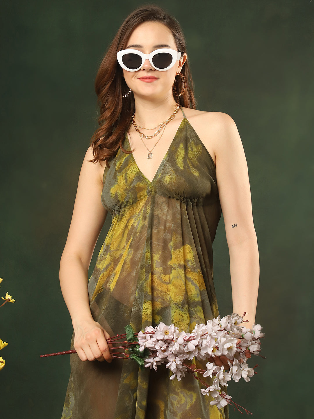 Green Color Georgette Coverup Women Tie & Dye Swimwear Cover Up Dress