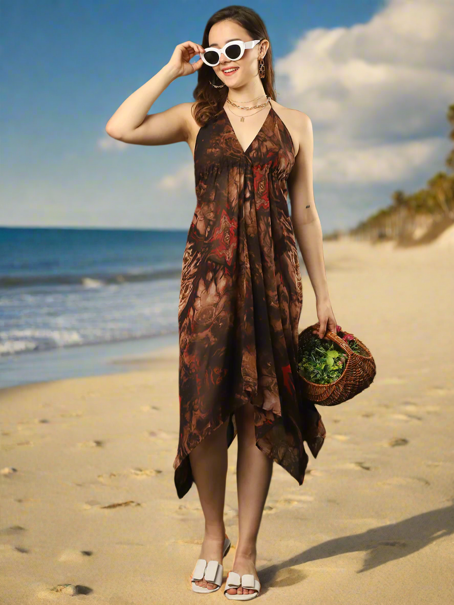 Georgette Brown dress/ Sleevless Tie Dye Dress/ Georgette Brown Dress/ 2024 Tie Dye Dress