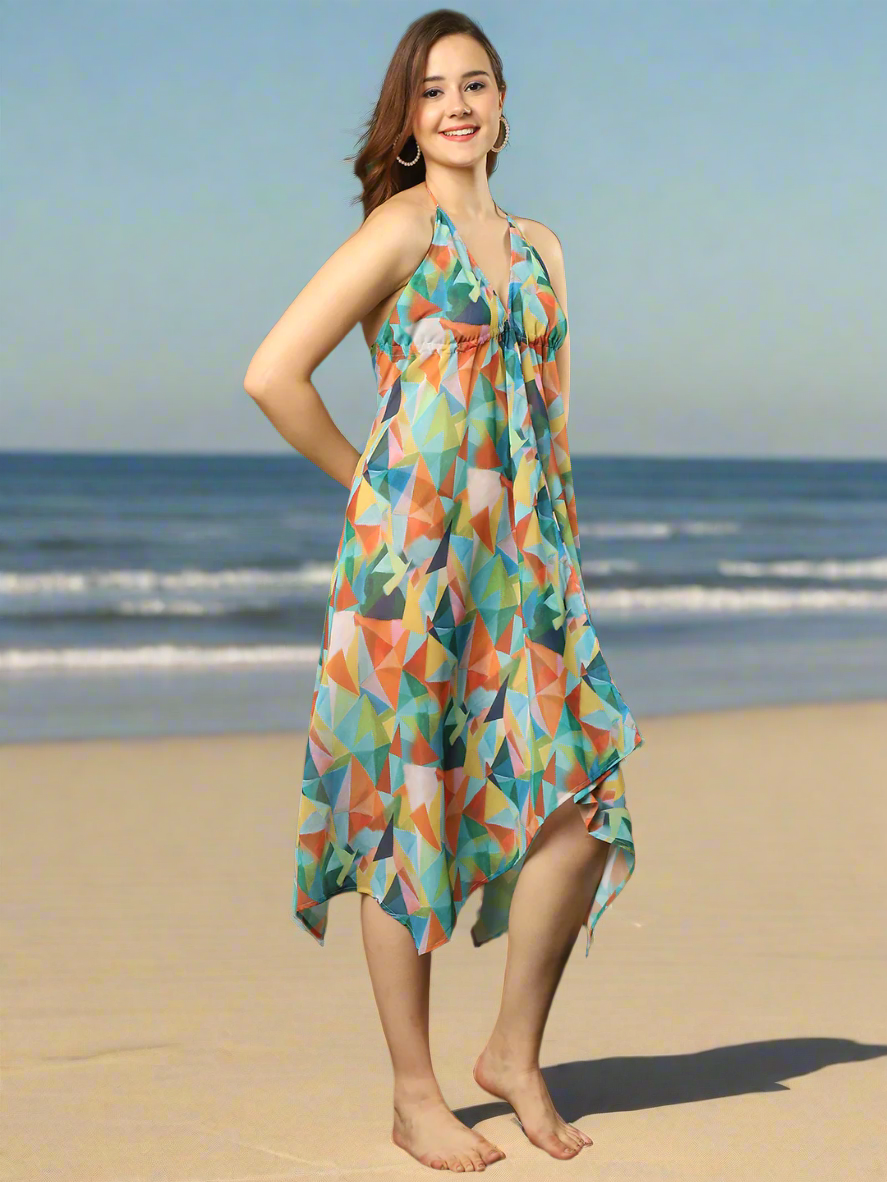 Multi Color Women Abstract Printed Swimwear Cover up Dress