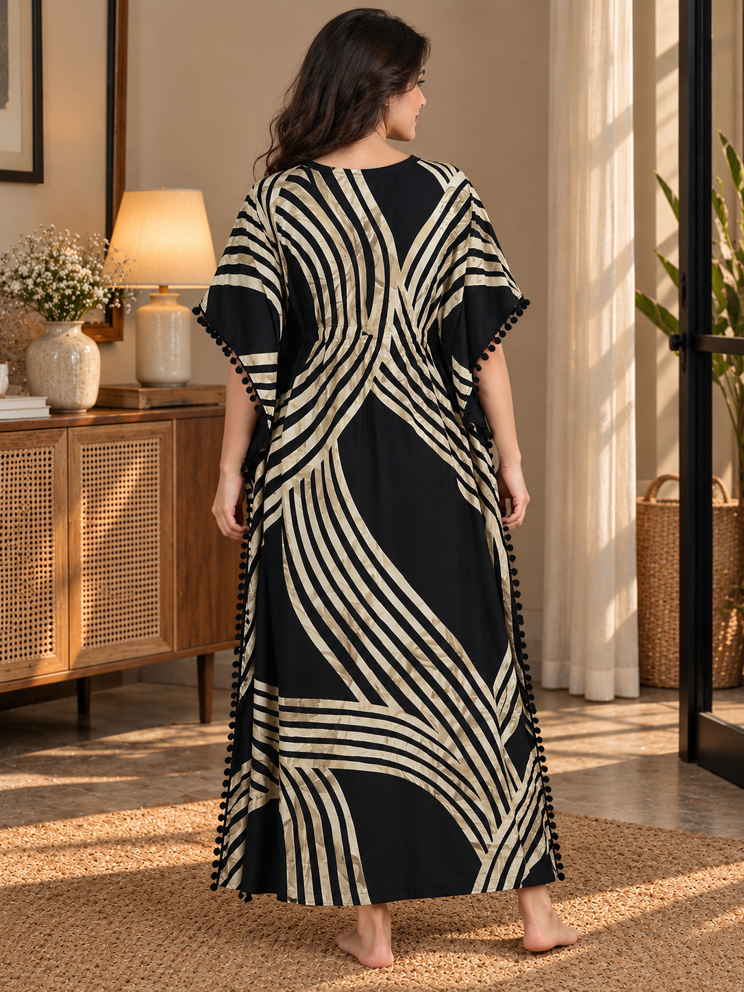 Black Rayon Kaftan Night Dress for Women | Claura