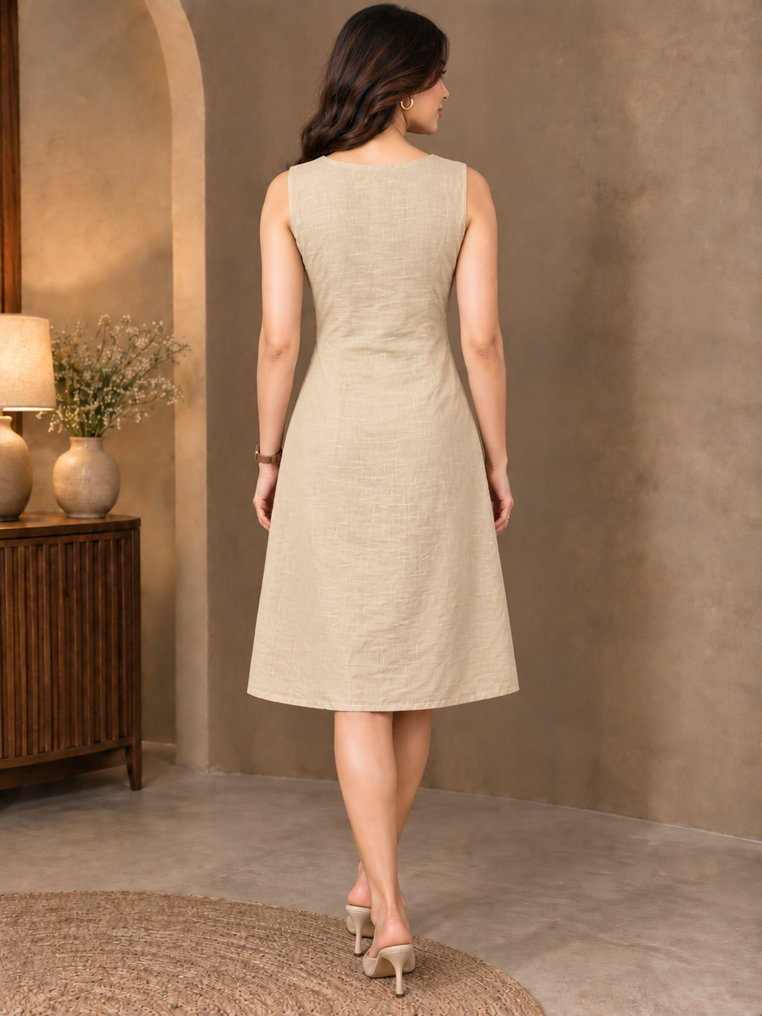 Cream Floral Embroidered Meadow Grace A-Line Dress | Claura