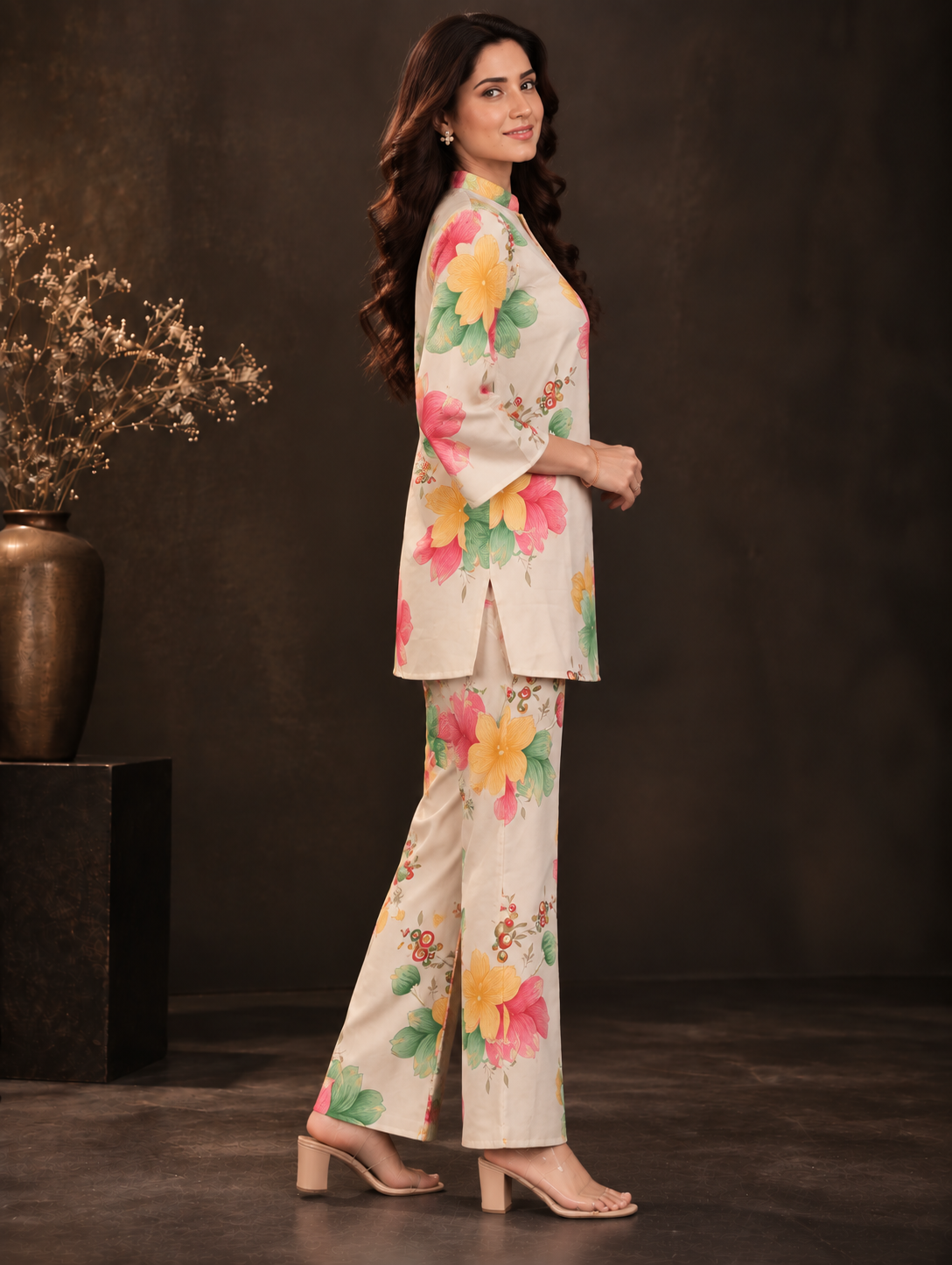 Multicolour Floral Reverie Printed Tunic with Palazzos | Claura