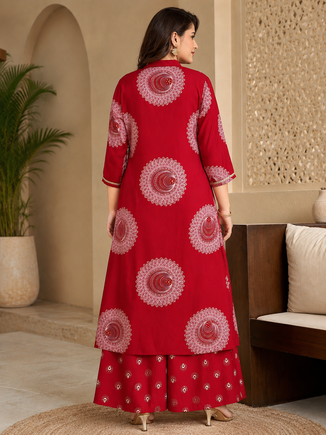 Red Ethnic Chanderi Silk Co-Ord Set for Women with Jacket