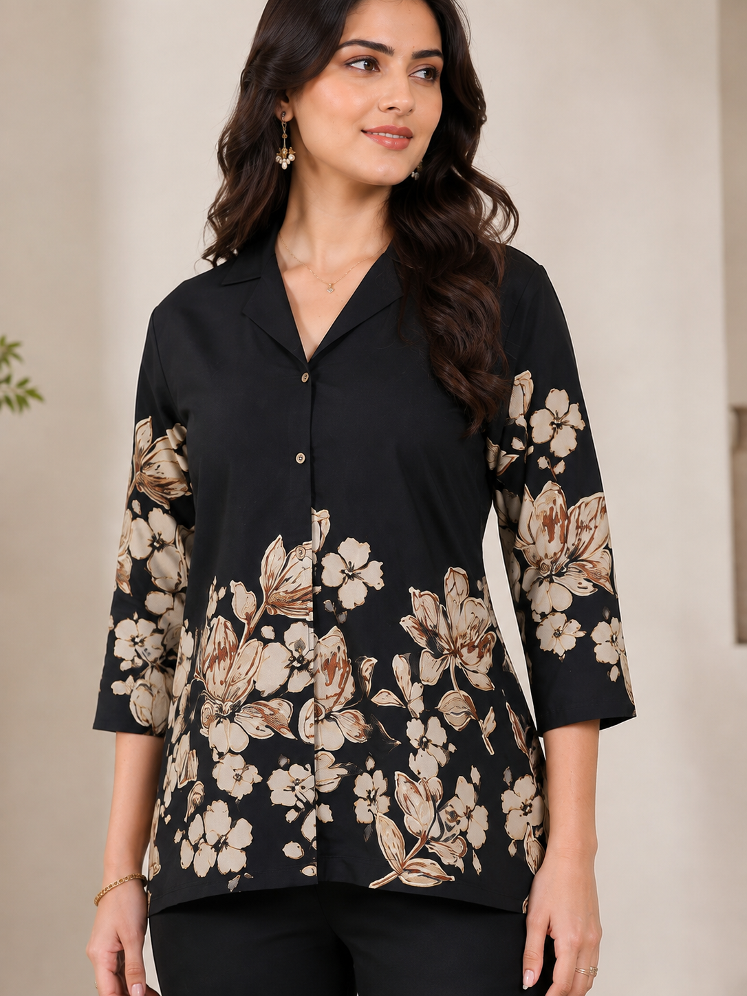 Black Chanderi Silk Floral Co-Ord Set for Women | Claura