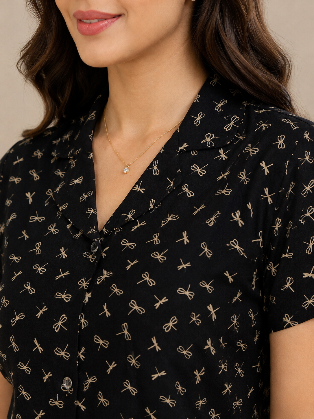 Black Graphic Print Cotton Night Suit for Women | Claura