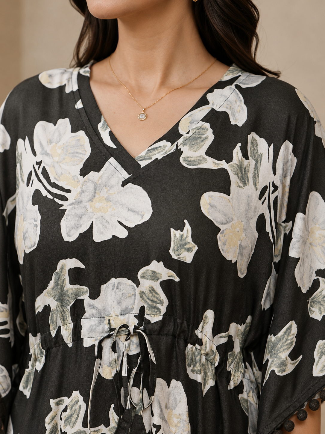 Brown Floral Rayon Kaftan for Women | Maxi | Claura