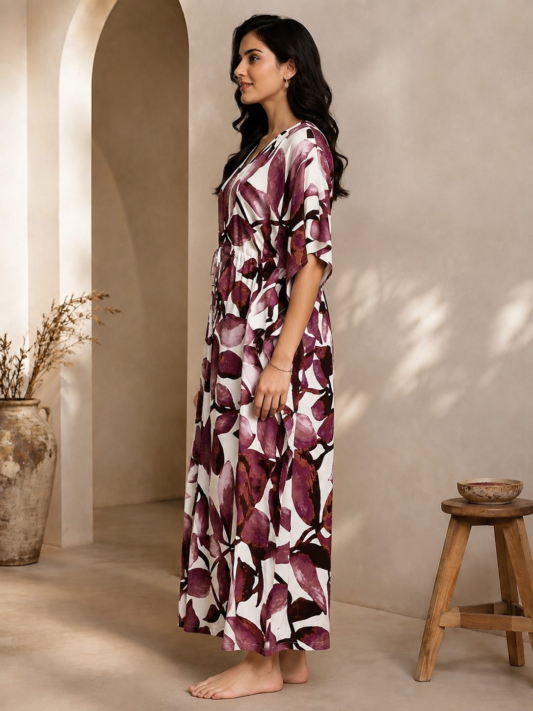 Purple Georgette Beach Coverup Kaftan | Claura