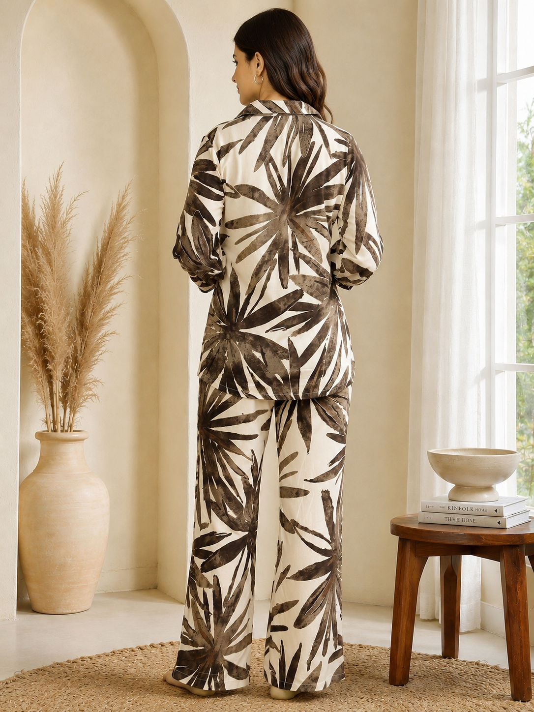 White Viscose Rayon Floral Printed Night Suit for Women | Claura