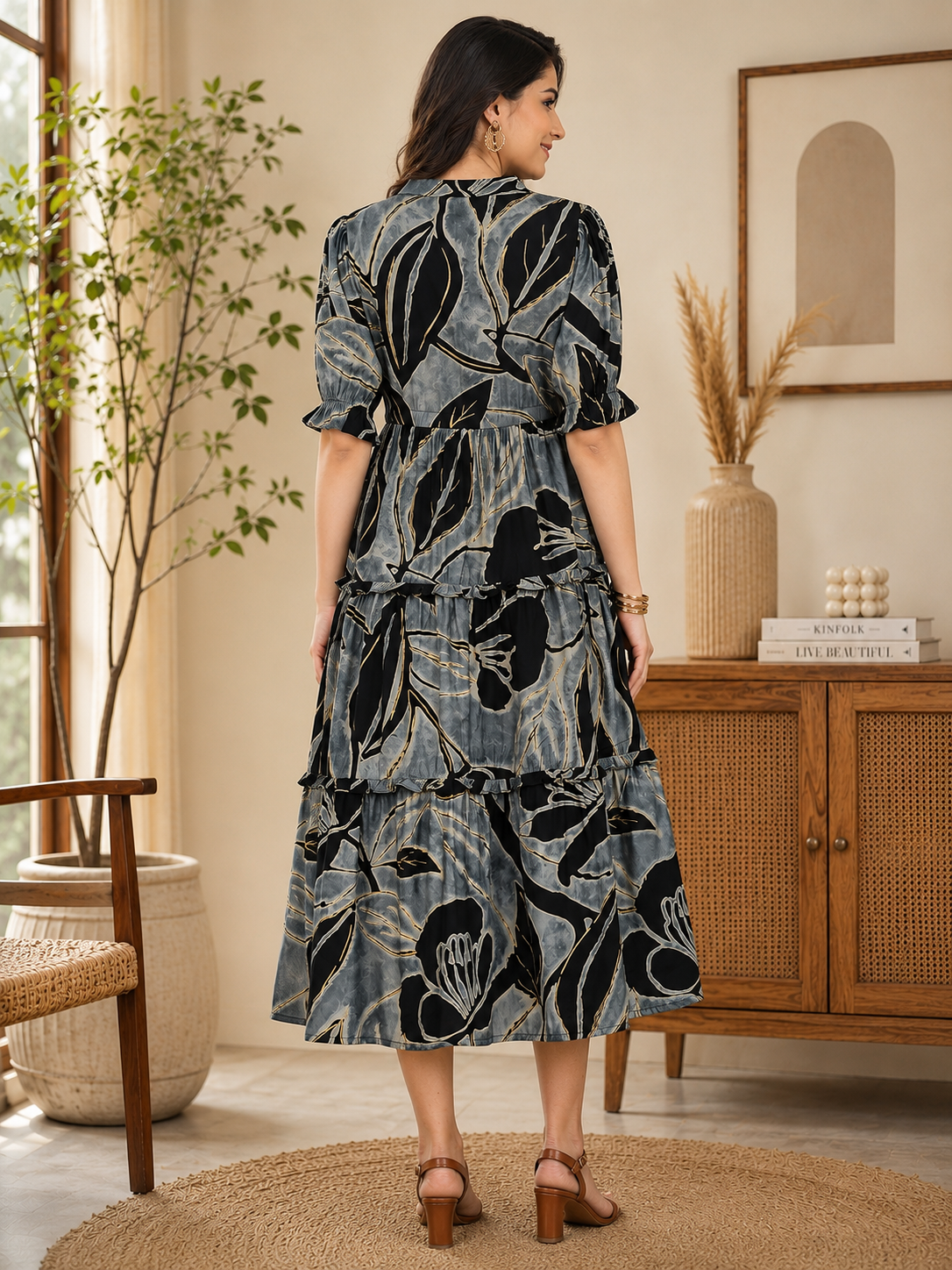 Black Abstract Chanderi Dress | Claura