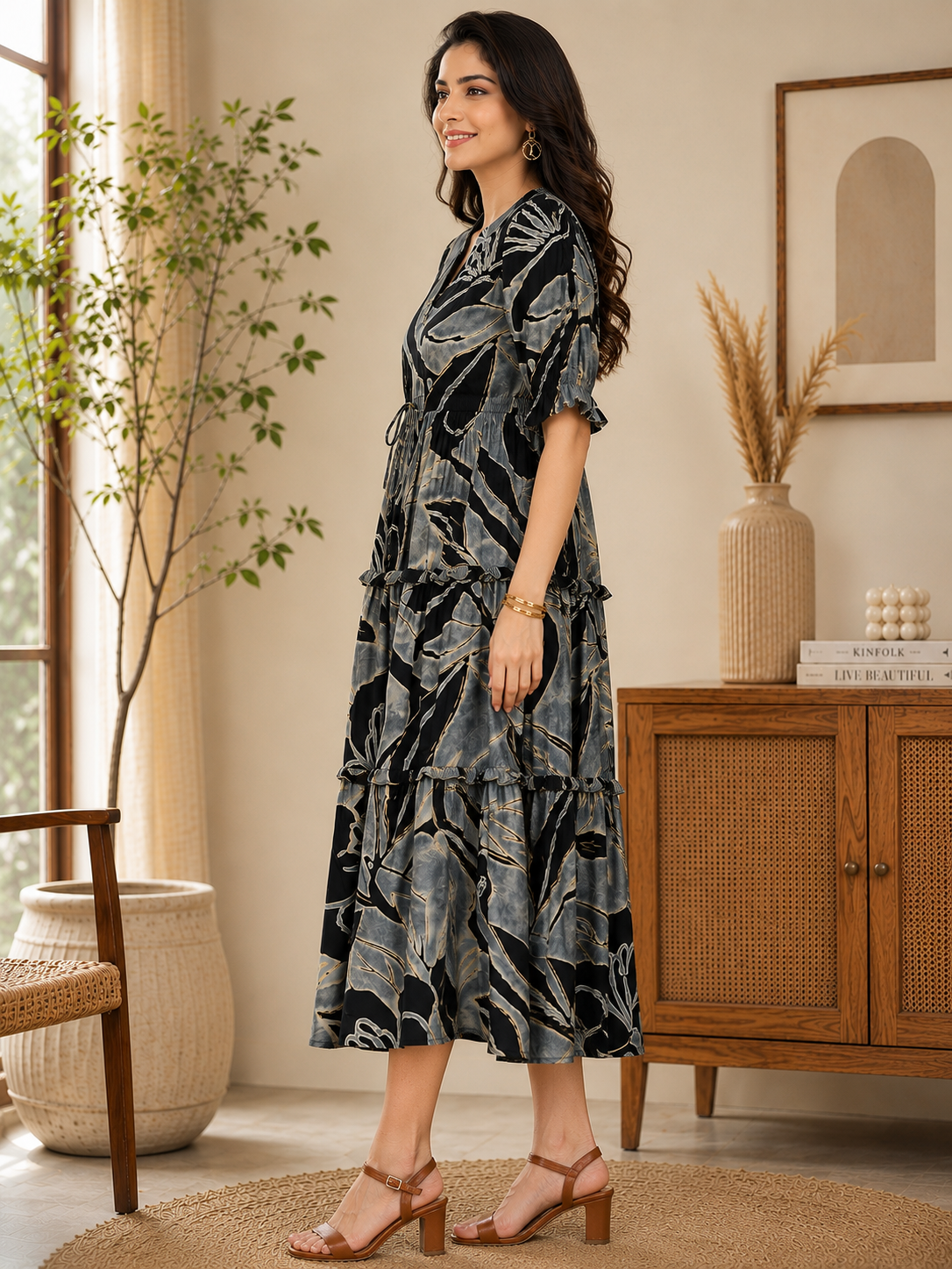 Black Abstract Chanderi Dress | Claura