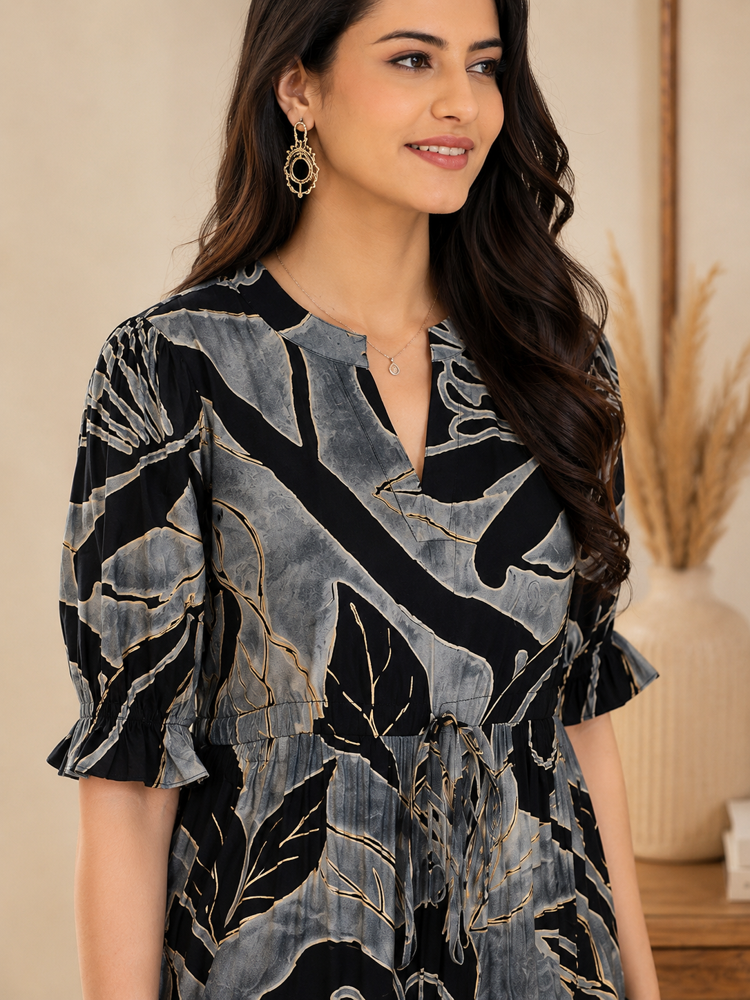 Black Abstract Chanderi Dress | Claura