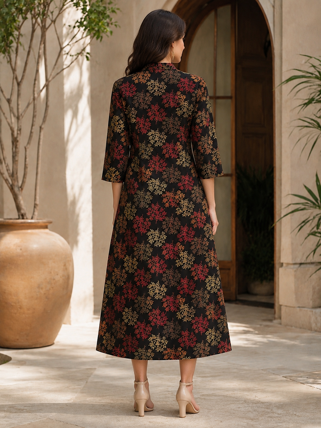 Black Abstract Rayon Dress for Women| Claura