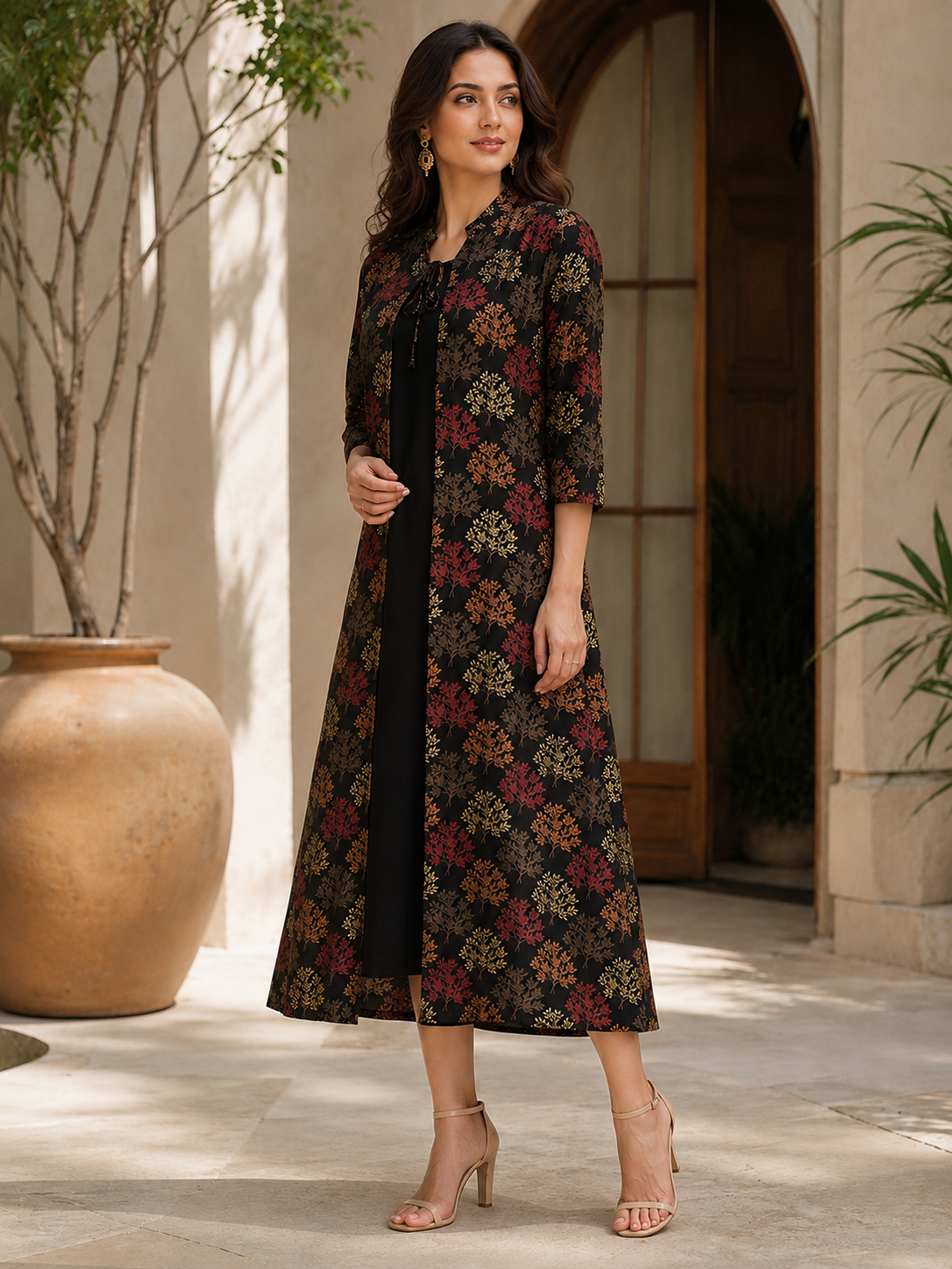 Black Abstract Rayon Dress for Women| Claura